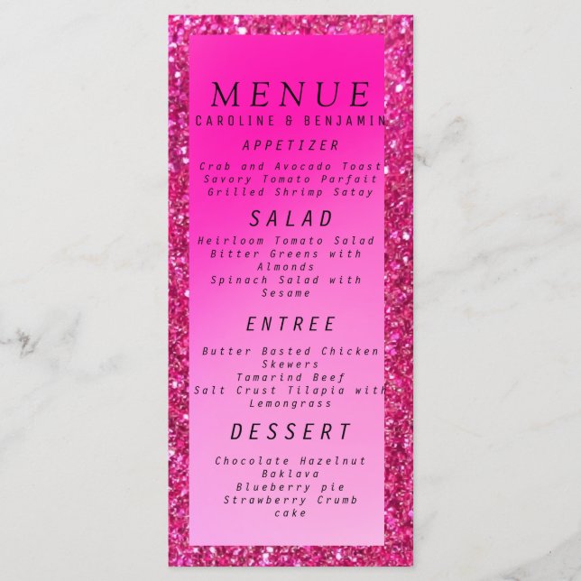 Classy rosa Glitter bröllop Menu Meny (Framsida)