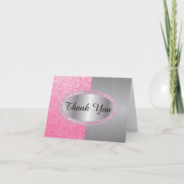 Classy Rosa Glitter Push - Tack Kort (Framsida)