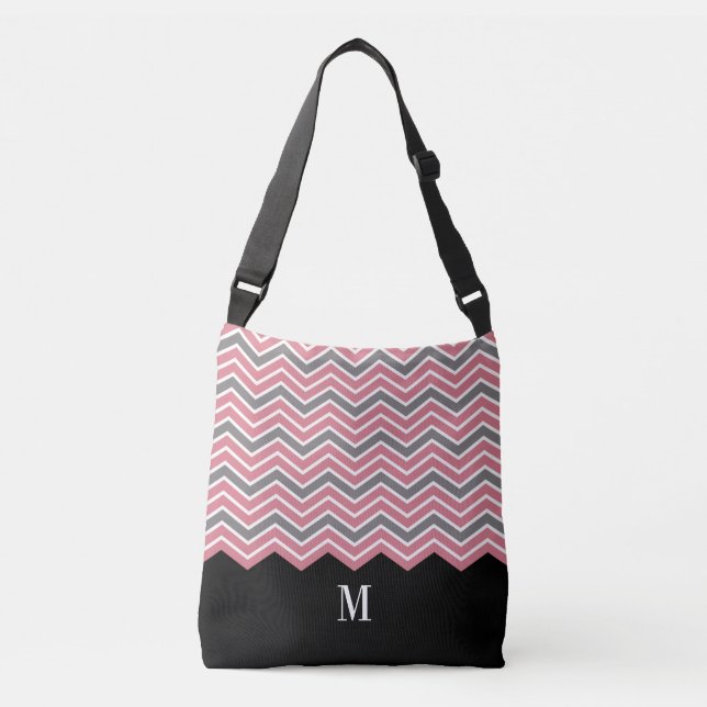 Classy Rosa Grått Chevron Monogram Axelväska (Framsida)