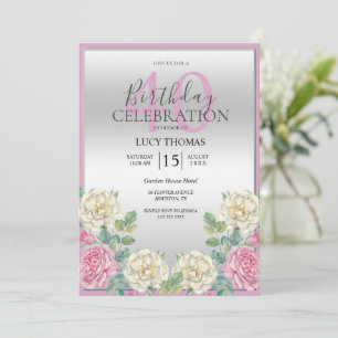 Classy Rosa & White Flowers Dekoration Birthday Inbjudningar