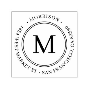 Classy Round Monogram Family Namn-Returadress Självfärgande Stämpel