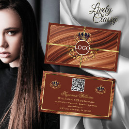 Classy Royal Brown Guld Krona med Logotyp QR-kod Visitkort