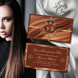 Classy Royal Brown Guld Krona med Monogram Nobly Visitkort