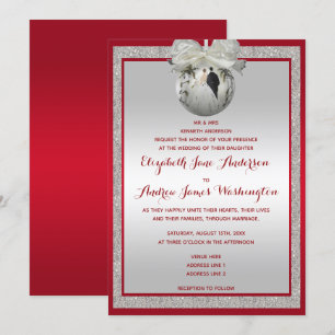 Classy Ruby Red & Sparkly Bauble jul Bröllop Inbjudningar