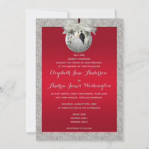 Classy Ruby Red & Sparkly Bauble jul Bröllop Inbjudningar