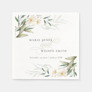 Classy Rustic White Greenery Blommigt Bunch Bröllo Pappersservett