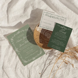 Classy Sage Green Floral Boho Botanical Wedding Inbjudningar