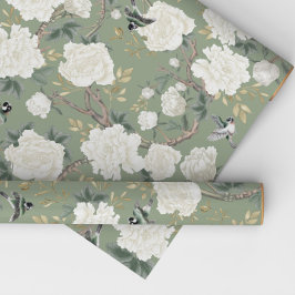 Classy Sage Grönt White Chinoiserie Flowers Birds Presentpapper