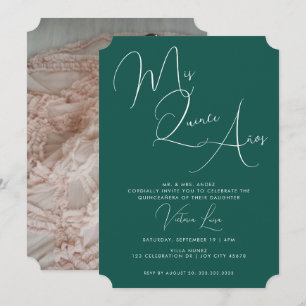 Classy Script Emerald Grönt Birthday quinceañera Inbjudningar