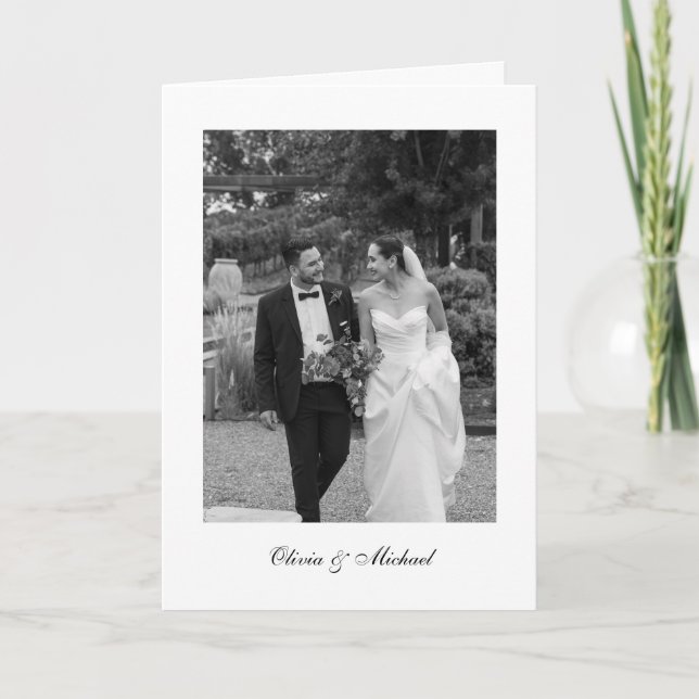 Classy Script Photo Folded Wedding Thank You Tack Kort (Framsida)