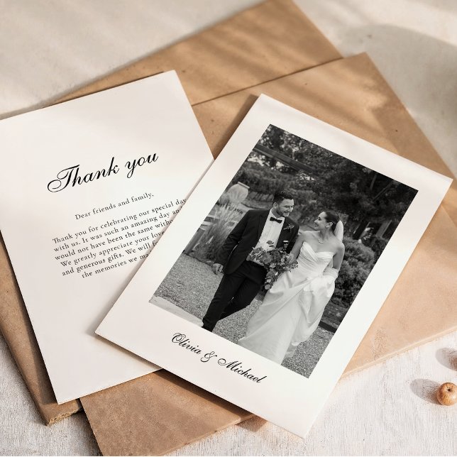 Classy Script Photo Wedding Thank You Tack Kort (Skapare uppladdad)