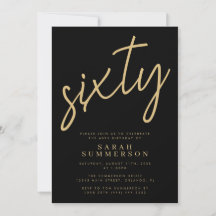 Classy Script Sixty Black Gold 60th Birthday Party