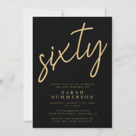 Classy Script Sixty Black Gold 60th Birthday Party Inbjudningar