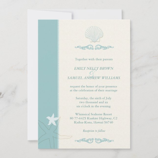 Classy Sea Critters Beach Wedding Inbjudningar (Framsida)
