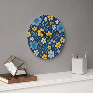 Classy Shabby chic Fransk Blommigt Art Mönster Duv Stor Klocka
