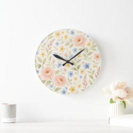 Classy Shabby chic Fransk Blommigt Art Mönster Stor Klocka