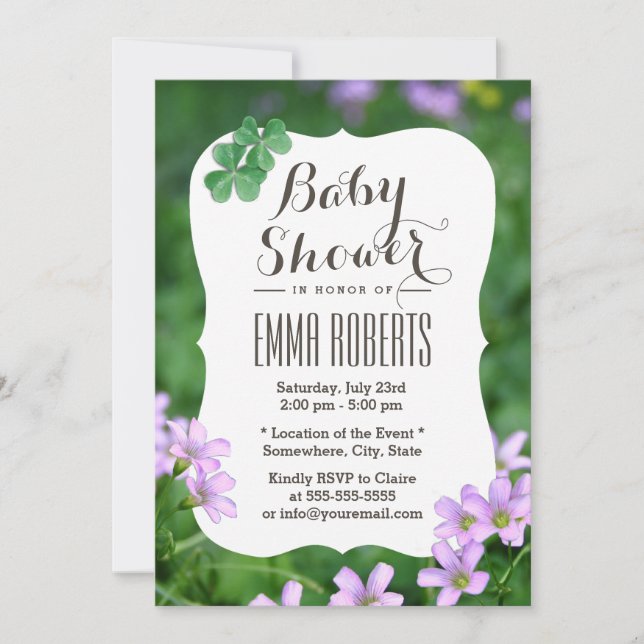 Classy Shamrock Flowers Baby Shower Inbjudningar (Framsida)