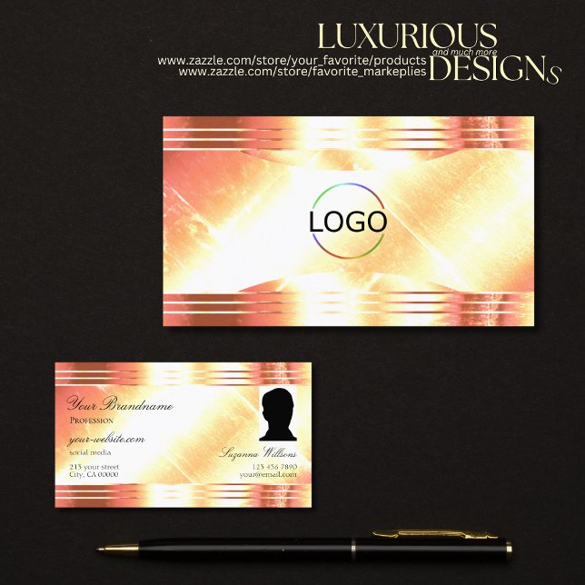 Classy Shimmery Ro Guld Logotyp och Photo Luxuriou Visitkort (Skapare uppladdad)