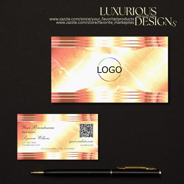 Classy Shimmery Ro Guld Logotyp QR Kod Luxurious Visitkort (Skapare uppladdad)