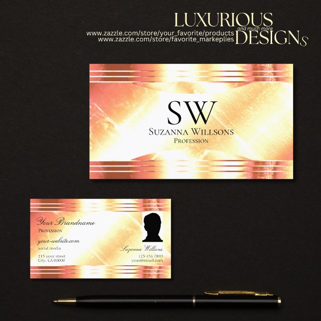 Classy Shimmery Ro Guld Monogram Photo Luxurious Visitkort (Skapare uppladdad)