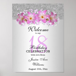 Classy Silver & Belladonna Lilies 18:e födelsedage Poster