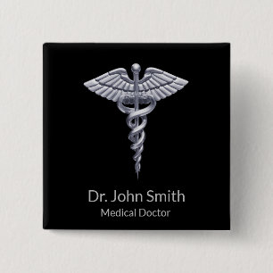 Classy Silver Caduceus Medical on Black Knapp