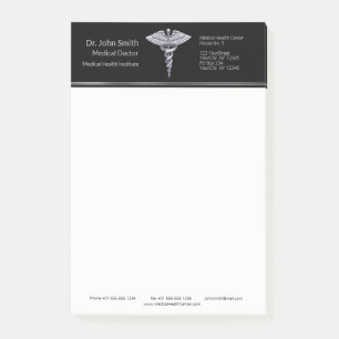 Classy Silver Caduceus Medical on Black Post-it Block