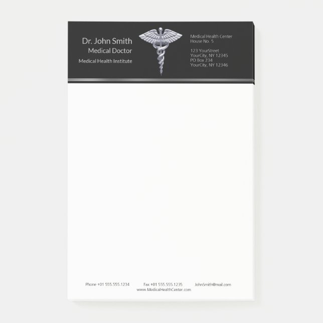 Classy Silver Caduceus Medical on Black Post-it Block (Framsida)