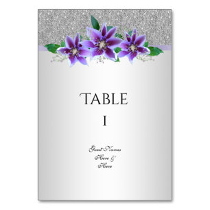 Classy Silver & Clematis Flowers 18:e födelsedagen Bordsnummer