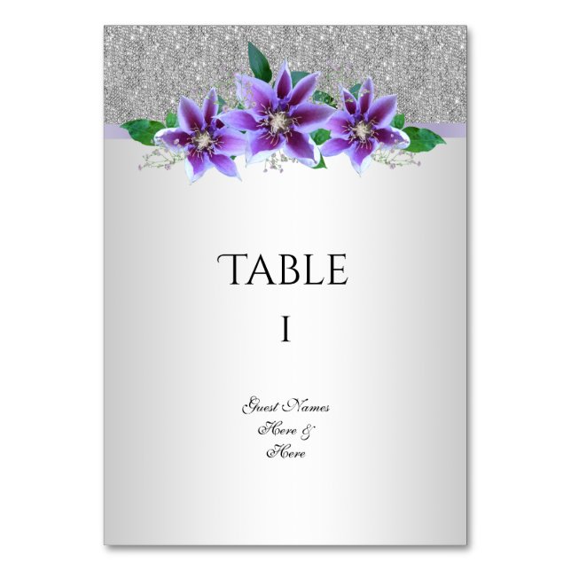 Classy Silver & Clematis Flowers 18:e födelsedagen Bordsnummer (Framsidan)