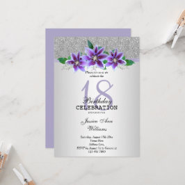 Classy Silver & Clematis Flowers 18:e födelsedagen Inbjudningar