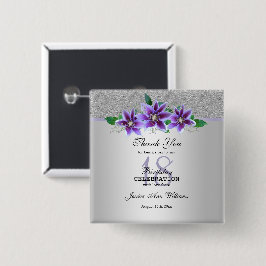 Classy Silver & Clematis Flowers 18:e födelsedagen Knapp