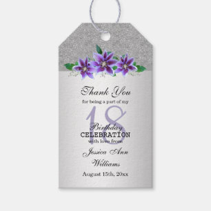 Classy Silver & Clematis Flowers 18:e födelsedagen Presentetikett