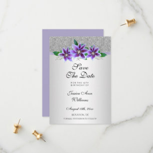 Classy Silver & Clematis Flowers 18:e födelsedagen Spara Datumet