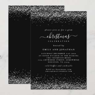 Classy Silver Glitter Black jul Party Inbjudningar