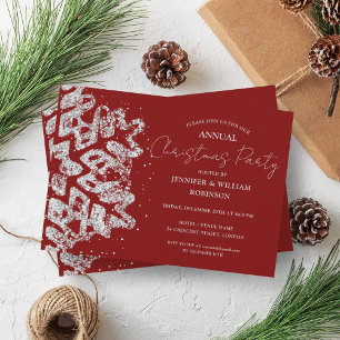 Classy Silver Glitter Julafton Snowflake Helgdag R Inbjudningar