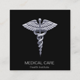 Classy Silver Medical Caduceus på Black Fyrkantigt Visitkort