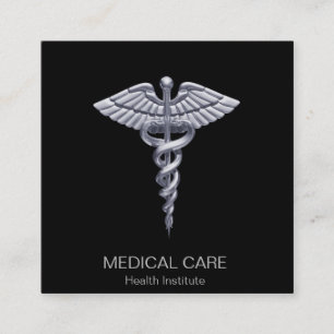 Classy Silver Medical Caduceus på Black Fyrkantigt Visitkort