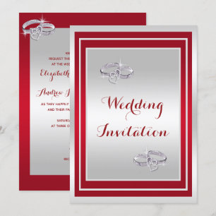 Classy Silver & Red, Diamond Bröllop Ringar Bröllo Inbjudningar