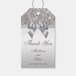 Classy Silver Sequins Bow Tack Presentetikett