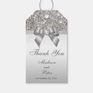 Classy Silver Sequins Bow Tack Presentetikett