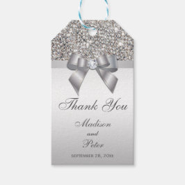 Classy Silver Sequins Bow Tack Presentetikett