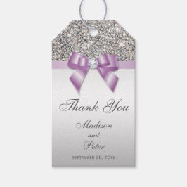 Classy Silver Sequins Lilac Bow Tack Presentetikett