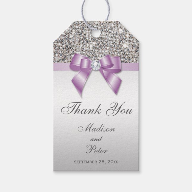 Classy Silver Sequins Lilac Bow Tack Presentetikett (Framsidan)