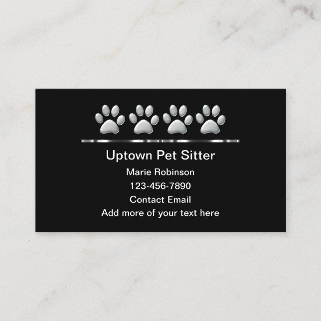 Classy Silver Tone Pet Paws Pet Sitter ter Visitkort (Framsida)