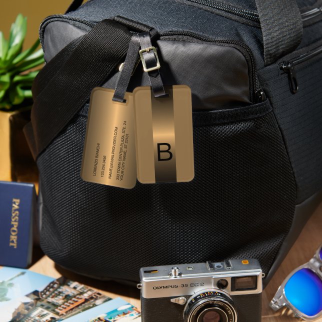 Classy Simple Black Bronze Guld Steel Metallic Bagagebricka (Fram & Baksida)