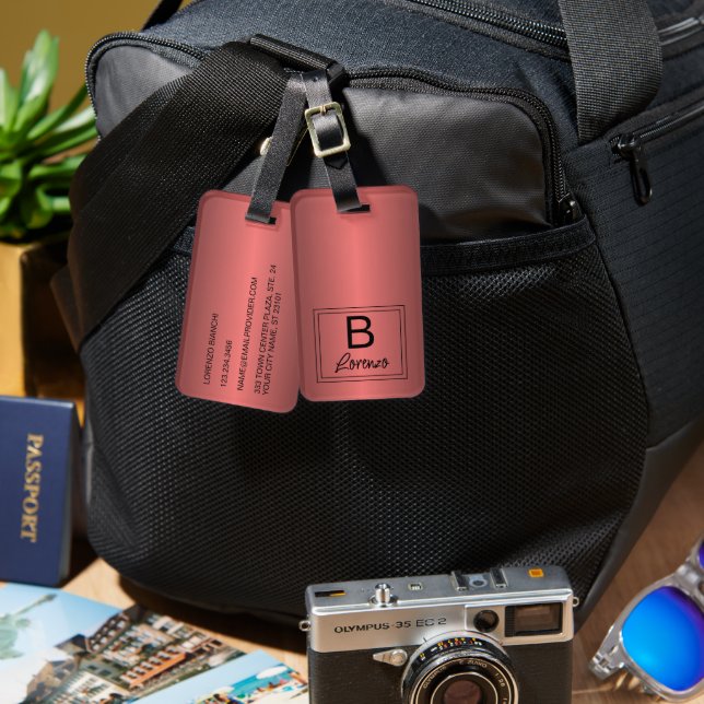 Classy Simple Black Vin Red Steel Metallic Bagagebricka (Fram & Baksida)