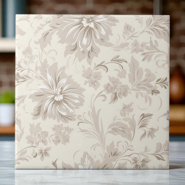 Classy Simple Floral Soft Beige Kakelplatta (Skapare uppladdad)