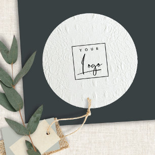 Classy Simple Ivory White Leather Struktur Logotyp Runt Klistermärke