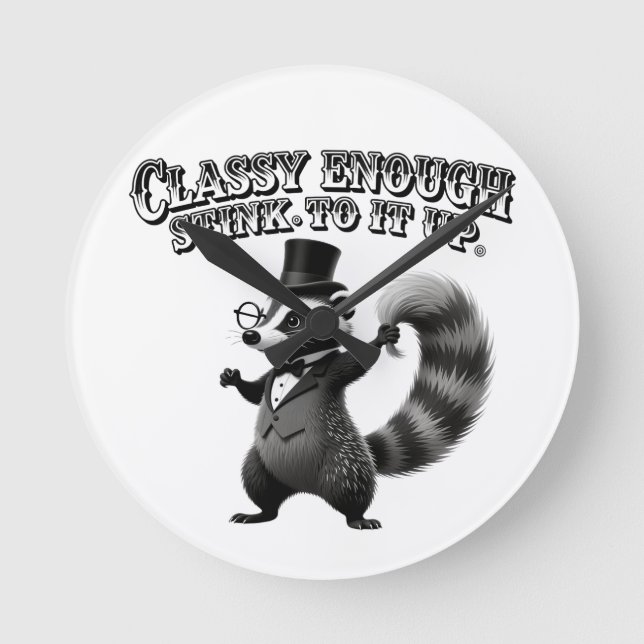 Classy Skunk in Top Hat Funny Black and White Rund Klocka (Framsida)